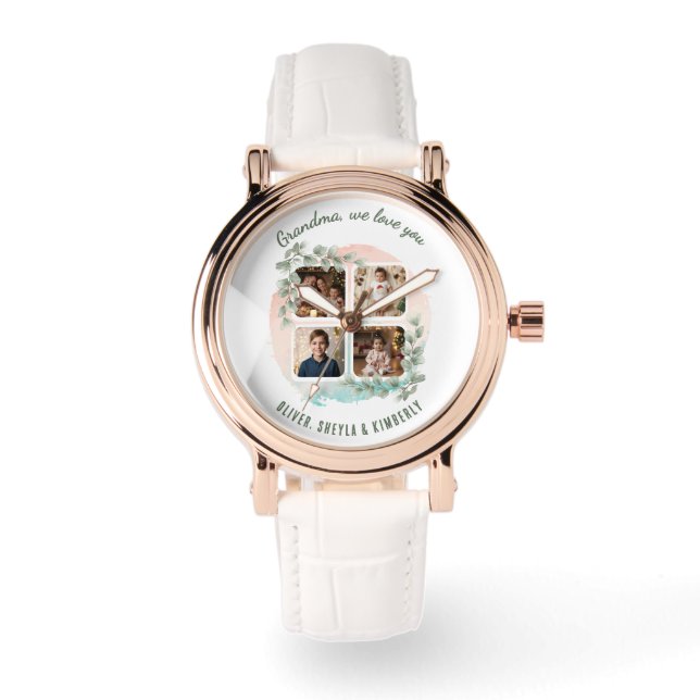 Grandma we love you 6 Photo Collage Eucalyptus Armbandsur (Framsida)