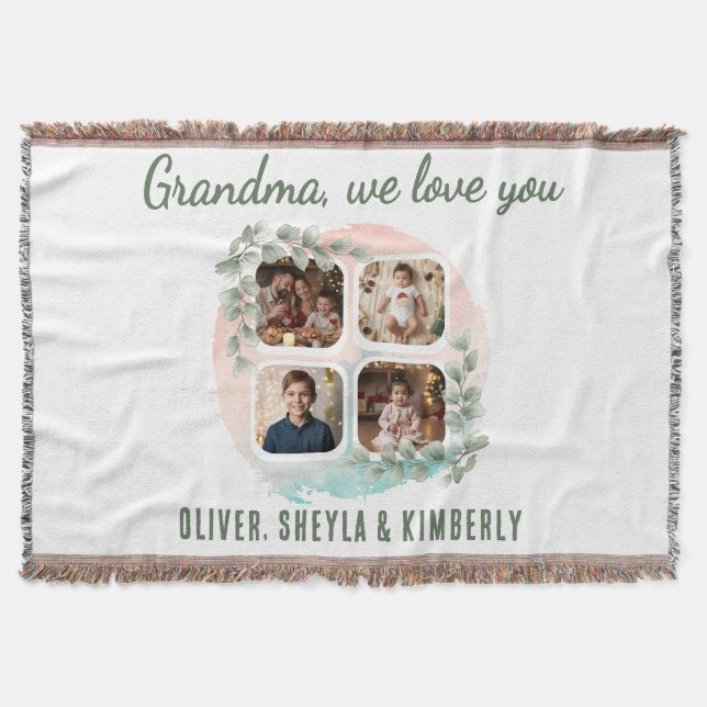 Grandma we love you 6 Photo Collage Eucalyptus Filt (Framsidan)