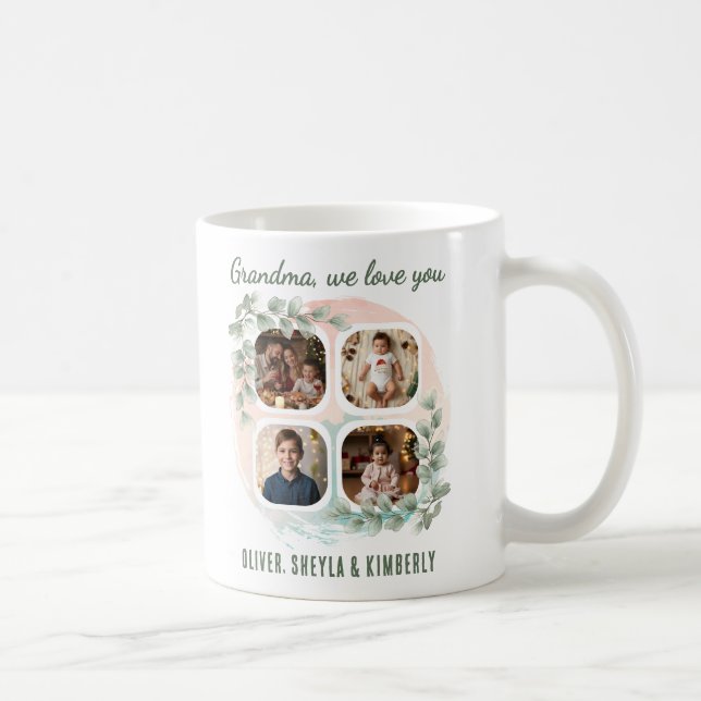 Grandma we love you 6 Photo Collage Eucalyptus Kaffemugg (Höger)