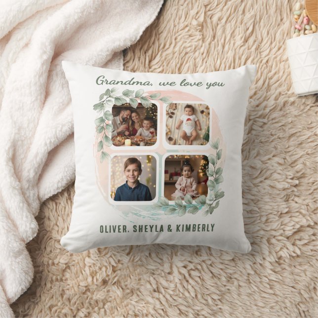 Grandma we love you 6 Photo Collage Eucalyptus Kudde (Filt)