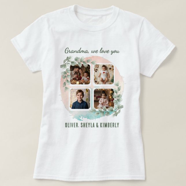 Grandma we love you 6 Photo Collage Eucalyptus T Shirt (Design framsida)