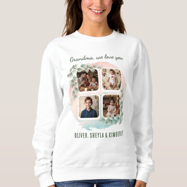 Grandma we love you 6 Photo Collage Eucalyptus T Shirt (Framsida)