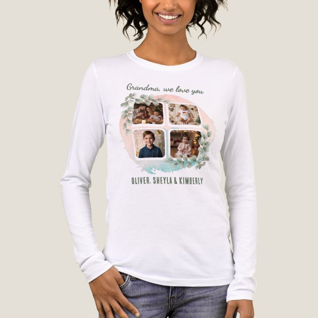 Grandma we love you 6 Photo Collage Eucalyptus T Shirt (Framsida)