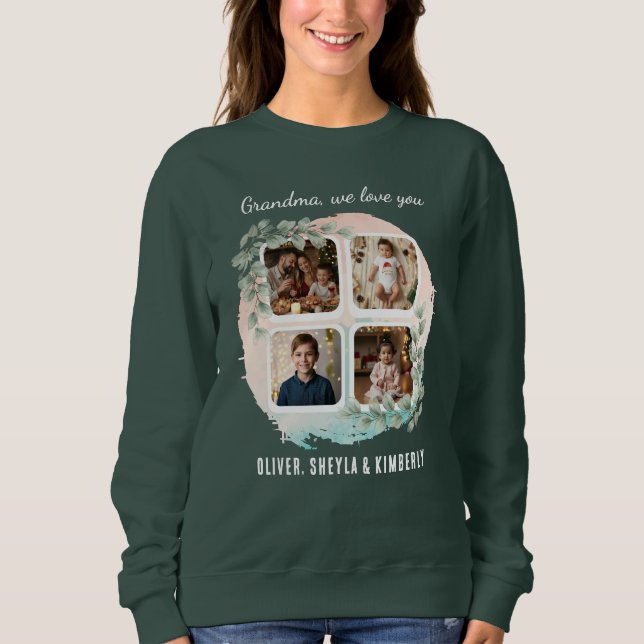 Grandma we love you 6 Photo Collage Eucalyptus T Shirt (Framsida)