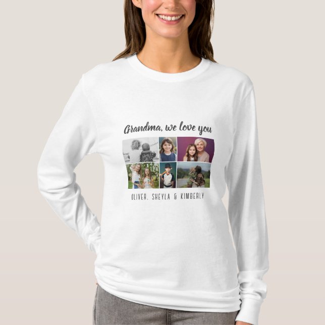 Grandma we love you Grandchildren 6 Photo Collage T Shirt (Framsida)