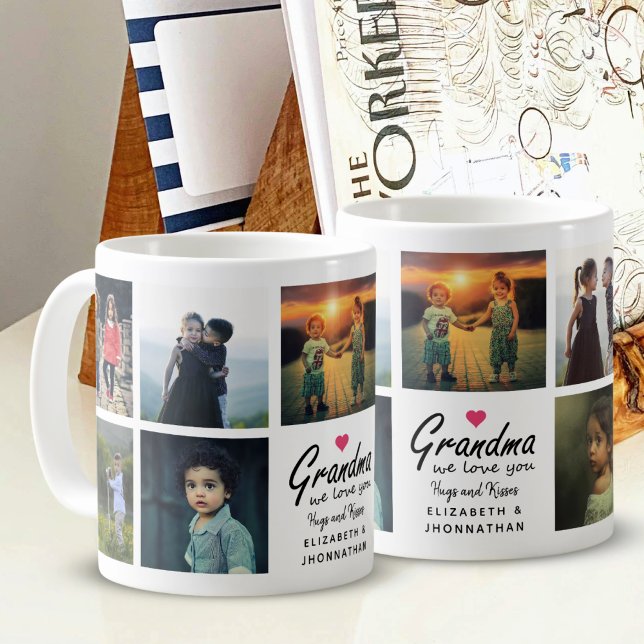 Grandma we love you Script Grandkids Photo Collage Kaffemugg (Skapare uppladdad)