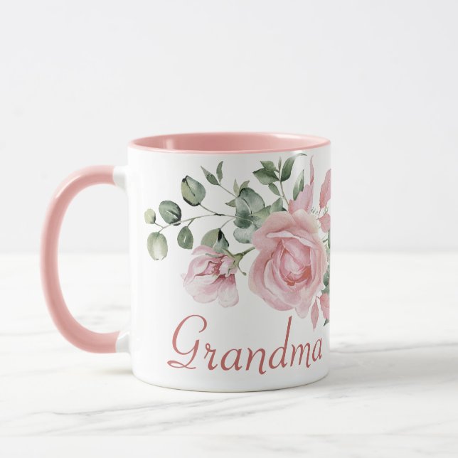 Grandma Year Etablated Anpassningsbar Rosa ros Mugg (Vänster)