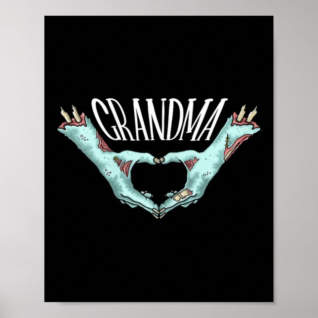 Grandma Zombie Hand Heart Halloween Costume Family Poster (Framsidan)