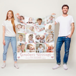 Grandmas Blessings 16 Photo Rosa Hearts White Fleecefilt