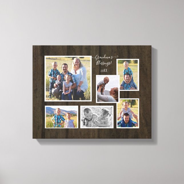 Grandmas Blessings Family Photo Collage Script Canvastryck (Framsida)