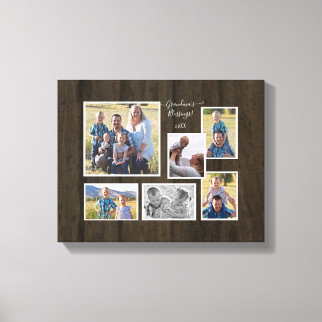 Grandmas Blessings Family Photo Collage Script Canvastryck (Framsida)