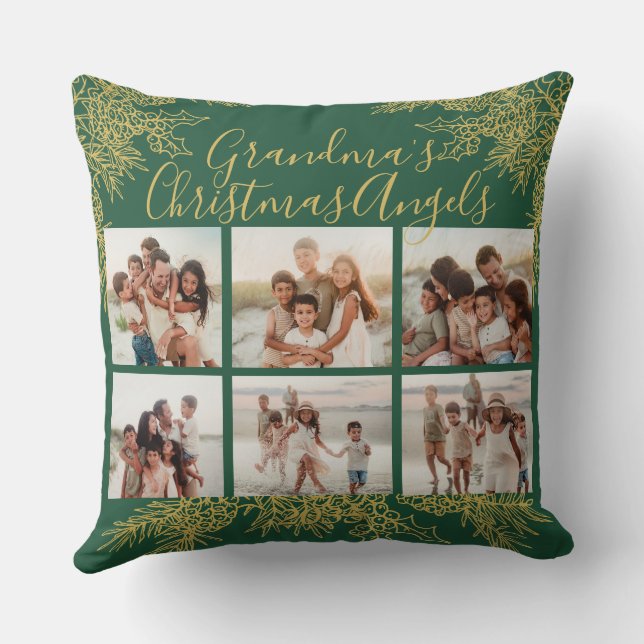 Grandma's Custom Elegant Christmas Photo Collage Kudde (Baksida)
