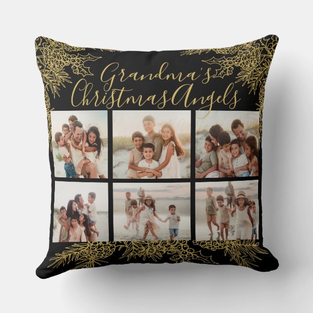 Grandma's Custom Elegant Christmas Photo Collage Kudde (Baksida)