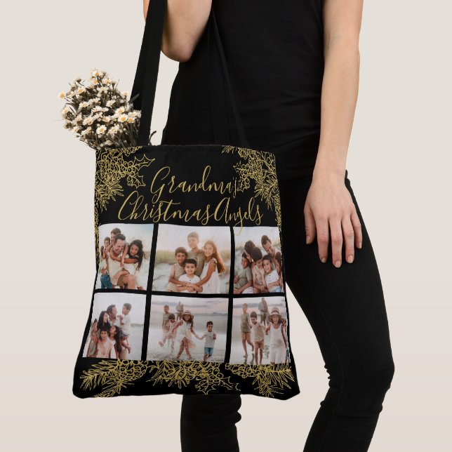 Grandma's Elegant Custom Christmas Photo Collage Tygkasse (Närbild)