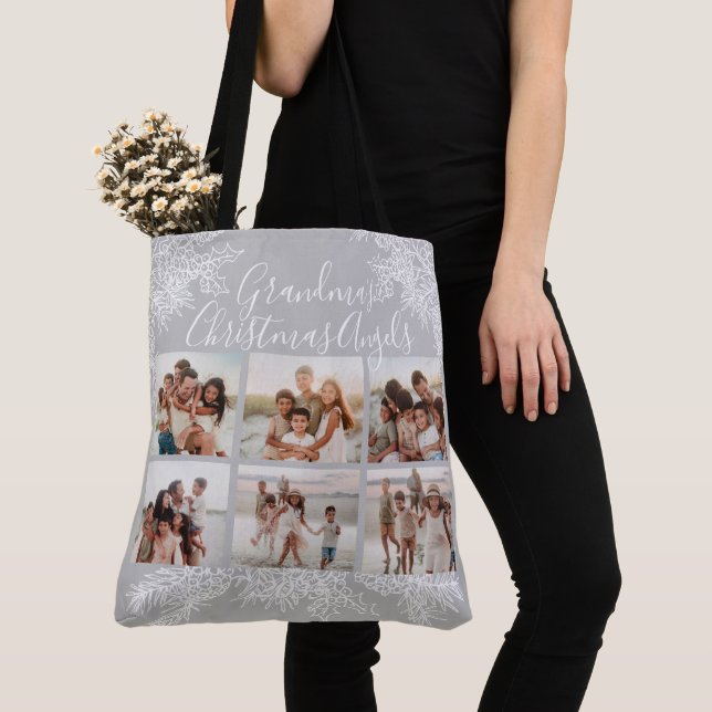 Grandma's Elegant Custom Christmas Photo Collage Tygkasse (Närbild)