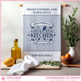 Grandmas Kitchen Blue Stripes Customizable Kökshandduk