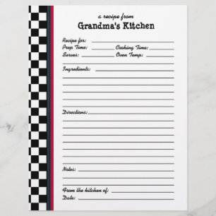 Grandmas Kitchen Checkated Red Accent Recipe Page