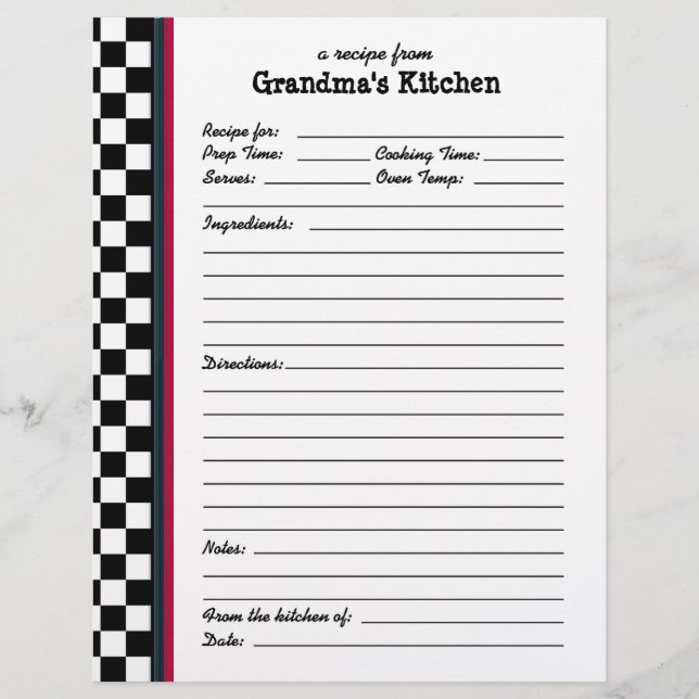 Grandmas Kitchen Checkated Red Accent Recipe Page (Framsida)