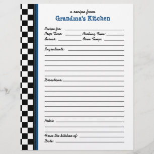 Grandmas Kitchen Checkered Blue Accent Recipe