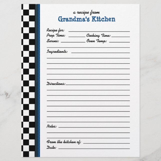 Grandmas Kitchen Checkered Blue Accent Recipe (Framsida)