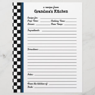 Grandmas Kitchen Checkered Blue Accent Recipe