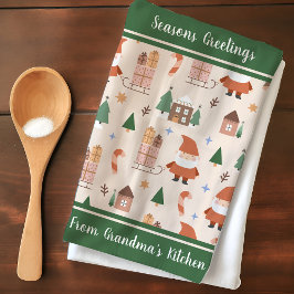 Grandmas Kitchen Jultomten Mönster Personlig Kökshandduk