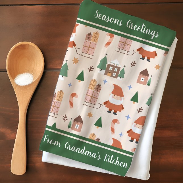 Grandmas Kitchen Jultomten Mönster Personlig Kökshandduk (Skapare uppladdad)