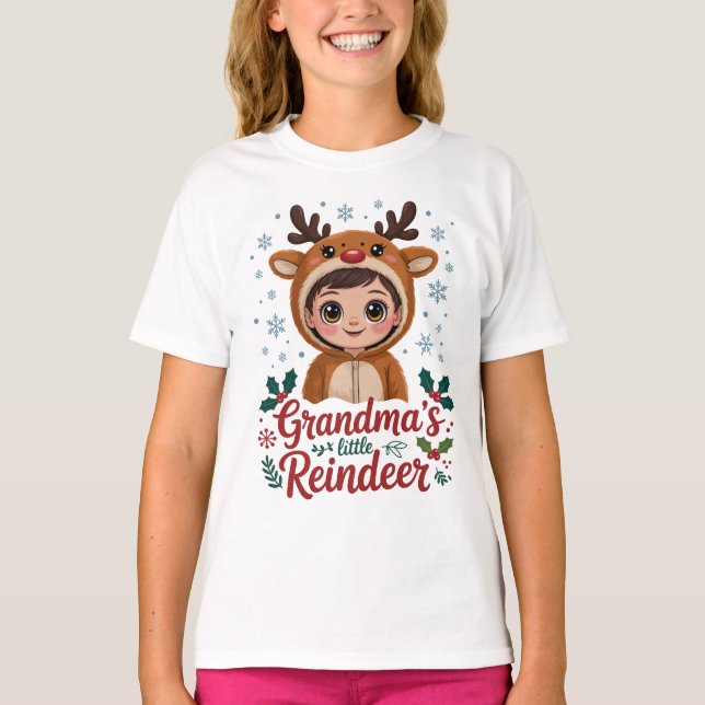 Grandma's Little Reindeer Christmas Gifts T Shirt (Framsida)