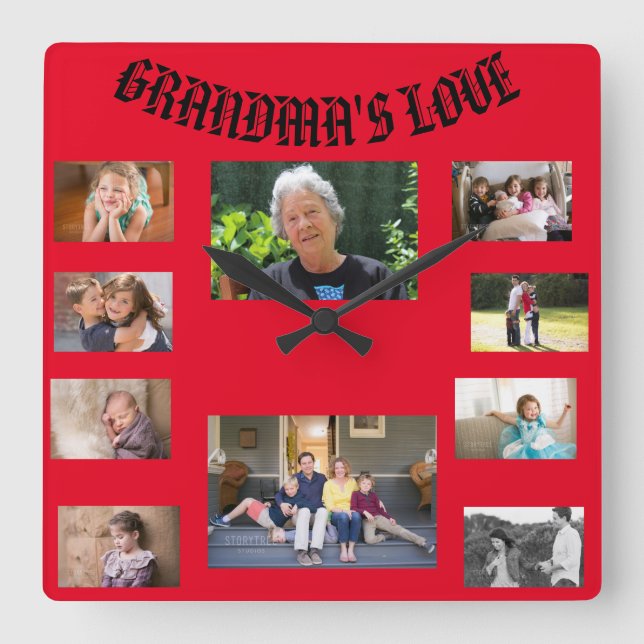 Grandma's Love Square Wall Clock Fyrkantig Klocka (Framsida)