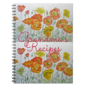 Grandmas Recipes red Poppy Watercolor Notebook Anteckningsbok