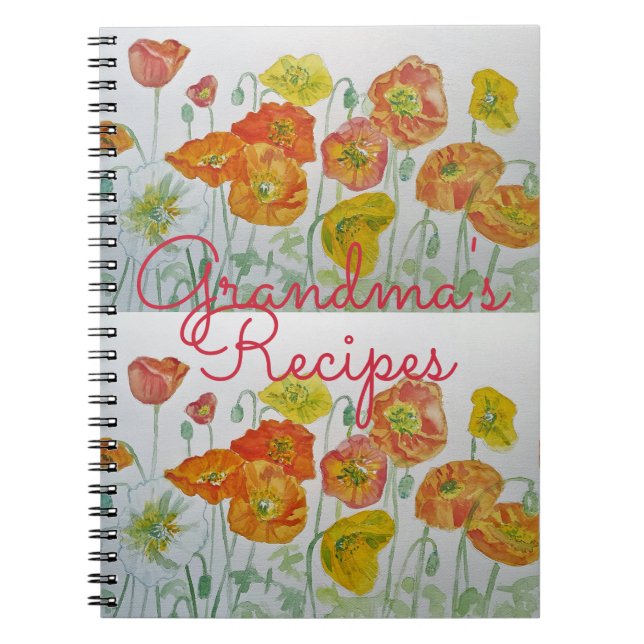 Grandmas Recipes red Poppy Watercolor Notebook Anteckningsbok (Framsidan)