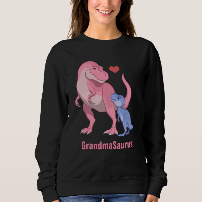 GrandmaSaurus Rosa T-Rex & Blue Pojke Dinosaur T Shirt (Framsida)