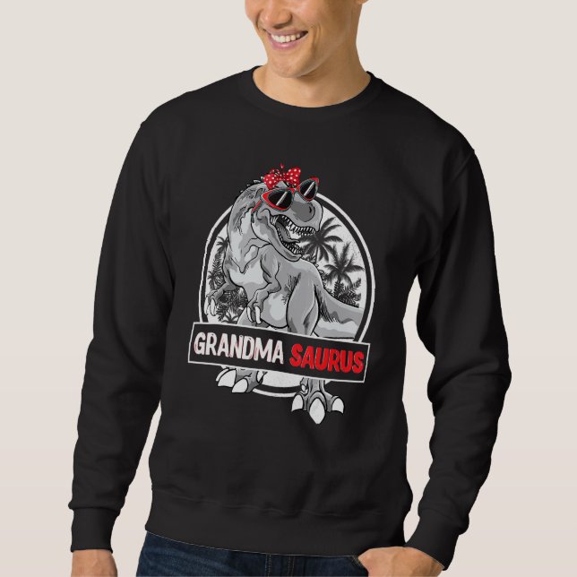 Grandmasaurus T rex Dinosaur Grandma Saurus Family Lång Ärmad Tröja (Framsida)