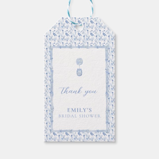 Grandmillenial Blue Chinoiserie Bridal Shower  Presentetikett (Framsidan)