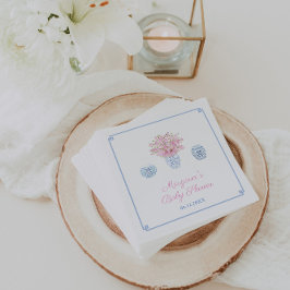 Grandmillenial Blue Rosa Chinoiserie Baby Shower Pappersservett