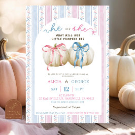 Grandmillenial Bow Preppy Pumpkin Gender Reveal Inbjudningar