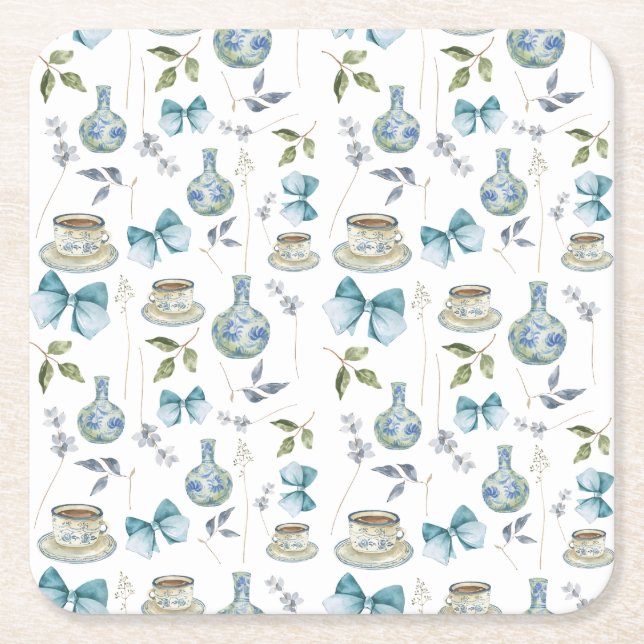 Grandmillenial Bow Watercolor Blommigt Underlägg (Framsidan)