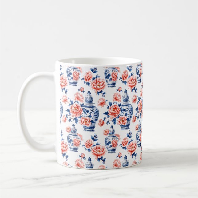 Grandmillenial Chinoiserie Ginger Burk Rosa Peonie Kaffemugg (Vänster)