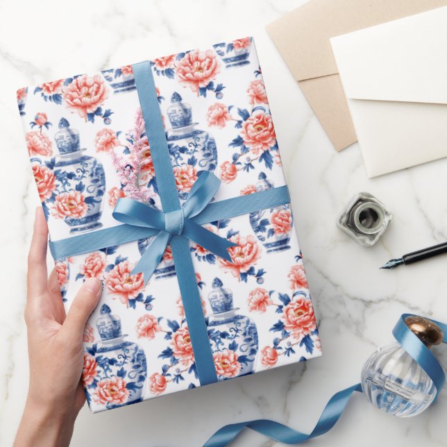 Grandmillenial Chinoiserie Ginger Burk Rosa Peonie Presentpapper (Gifting)