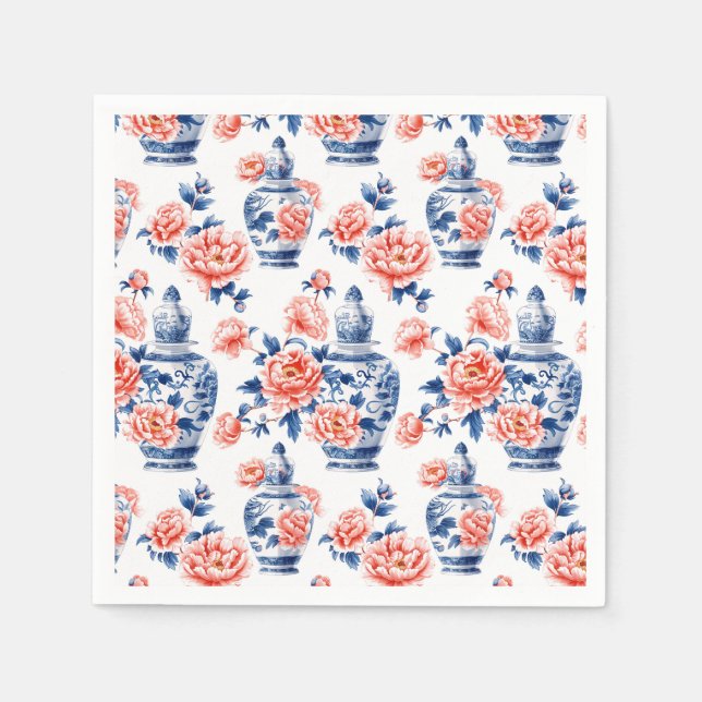 Grandmillenial Chinoiserie Gingerkruka Rosa Peonie Pappersservett (Framsidan)