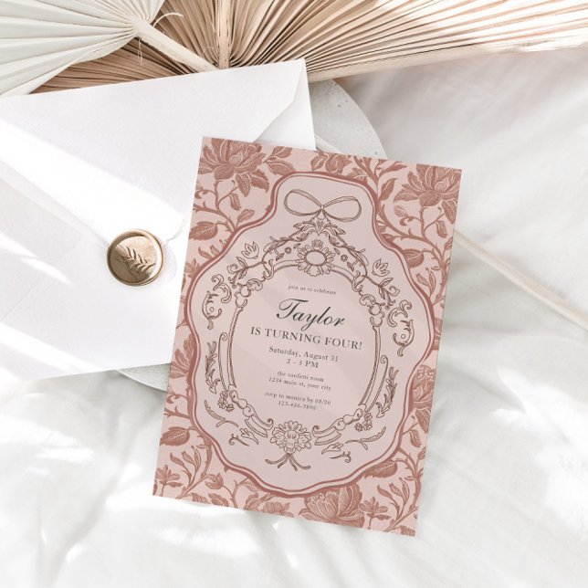 Grandmillenial Preppy Vintage Blommigt Birthday Inbjudningar (Grandmillenial Preppy Vintage Floral Birthday Invite)