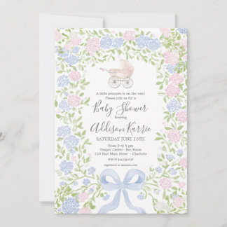 Grandmillennial baby carriage baby shower invite inbjudningar