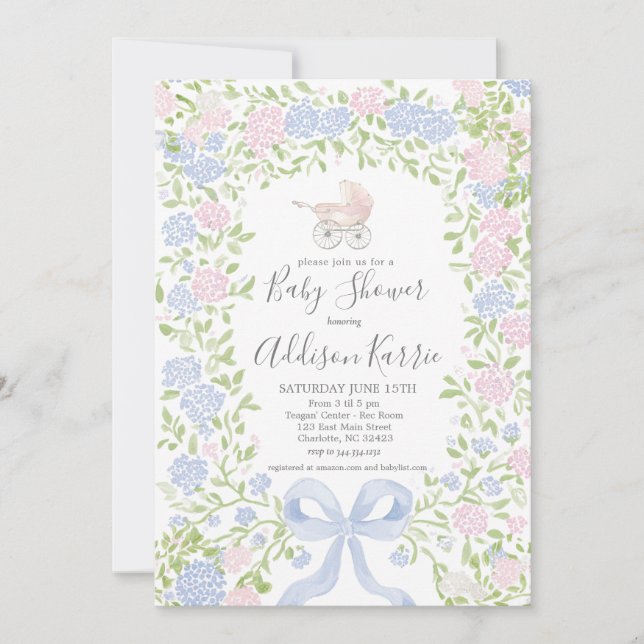 Grandmillennial baby carriage shower invitation inbjudningar (Framsida)