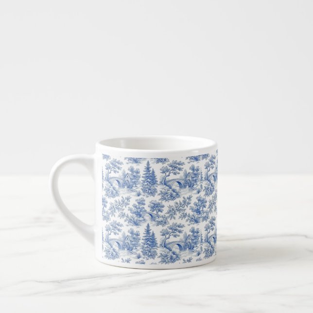 Grandmillennial Blå Toile  Landsbygdlandskap Espressomugg (Vänster)