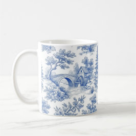 Grandmillennial Blå Toile Landskapsmotiv Kaffemugg