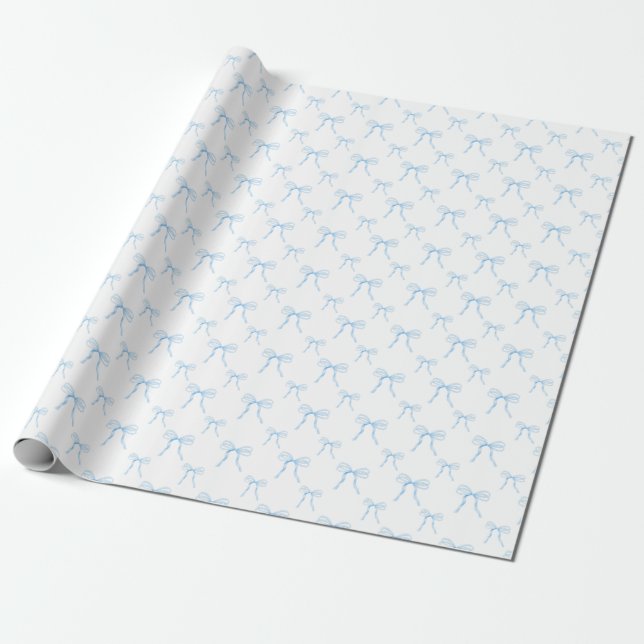 Grandmillennial Blått Bow Bulk Inpackningspapper R Presentpapper (Utrullad)