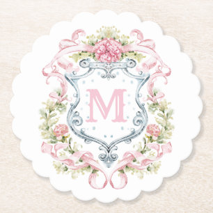 Grandmillennial Blommig Monogram Krön Bröllop Underlägg Papper