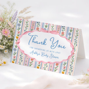 Grandmillennial blomster för baby shower tackkort