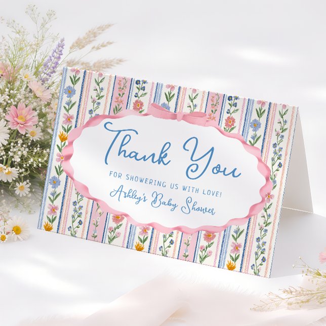 Grandmillennial blomster för baby shower tackkort (Skapare uppladdad)