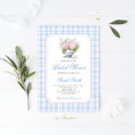 Grandmillennial Blue Gingham Bridal Shower  Inbjudningar<br><div class="desc">Grandmillennial Blue Gingham Bridal Shower Invitation,  Pink and Blue Hydrangea Bridal shower invite</div>